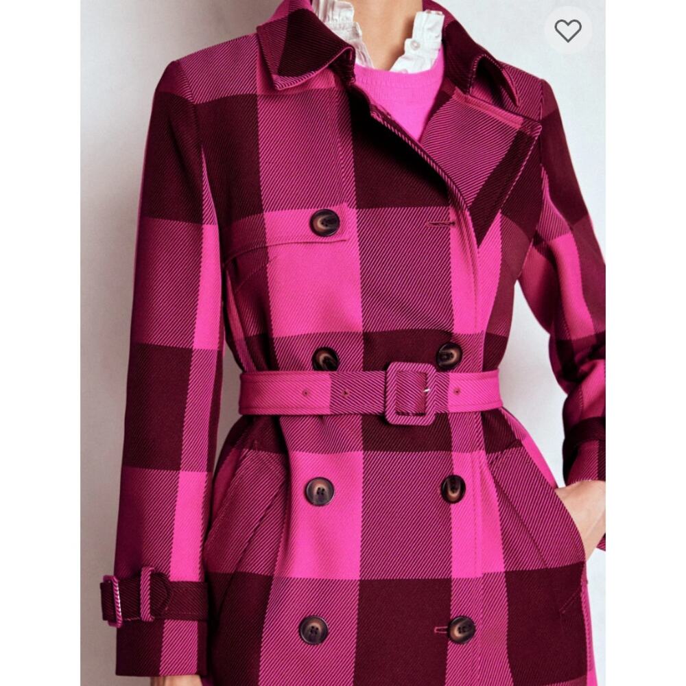 Boden 4P Cheltenham Trench Coat Pink Peony, Chestnut Gingham - Picture 8 of 11